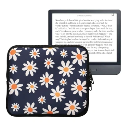 Afbeelding van kwmobile Universele Cover voor eReader Neopreen hoesje Madeliefjes design blauw / wit geel