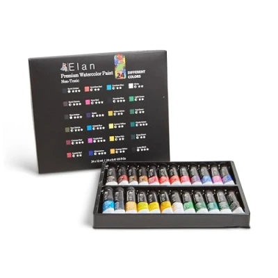 Afbeelding van Elan Professionele Aquarelverf Set, 24 Vloeibare Buizen 12ml, Artiest Verf Set voor Volwassenen, Niet Giftig, Aquarelverf,