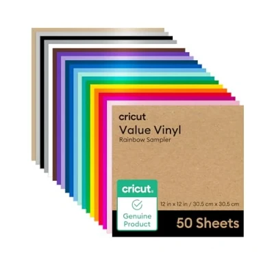 Afbeelding van Cricut Value Permanent Vinyl 50ft Rainbow Sampler, 12&quot; x Vellen (50 tellen)