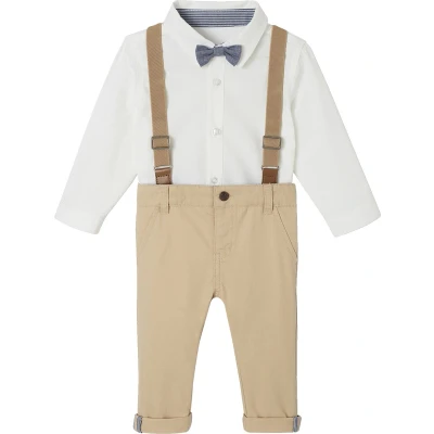 Afbeelding van Vertbaudet 4 delige babyset hemdje + vlinderstrik broek bretels