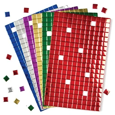 Afbeelding van Baker Ross AF742 Zelfklevende mozaïekvierkanten van schuimrubber, metallic ideaal voor kerstkunst en knutselwerk (1440 stuks per verpakking),Laat kleuren