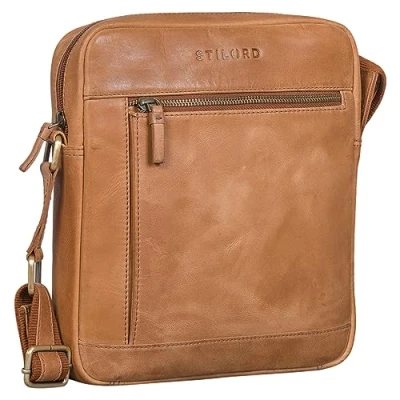 Afbeelding van STILORD &#039;Alwin&#039; Schoudertas Heren Leren Tablet Tas 10 Inch Vintage Crossbody Retro Leder Boodschapper Zak, Kleur:taranto bruin