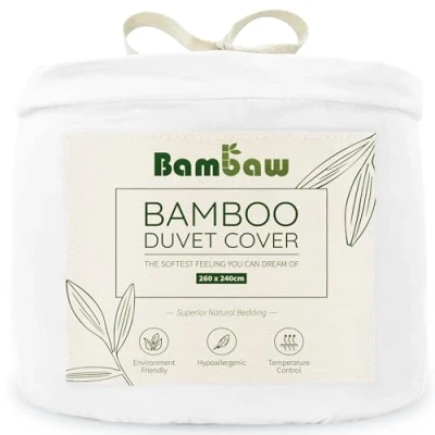 Afbeelding van Bambaw Dekbedovertrek 260x240 cm, 100% Bamboe, Hypoallergeen, Zacht en Ademend Dekbedovertrek, Voor Zomer Winter Wit