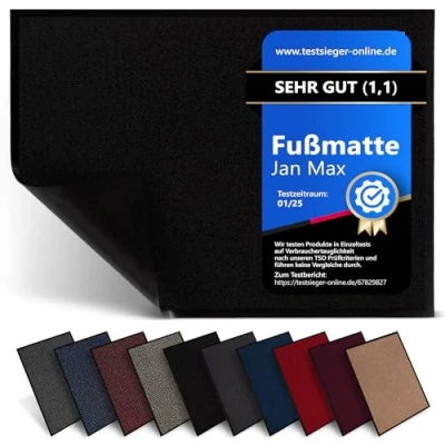Afbeelding van Jan Max vuilvangmat 8 kleuren deurmat met 2900g/m2 PP Twisted Heatset fiber 2,4l/m2 vochtopname schoonloopmat 80 x 120 cm zwart