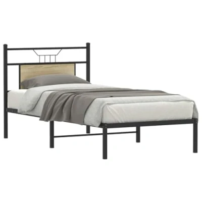 Afbeelding van Bedframe Led Massief Hout Wit 140X190 cm 90 x 200 / Sonoma eiken