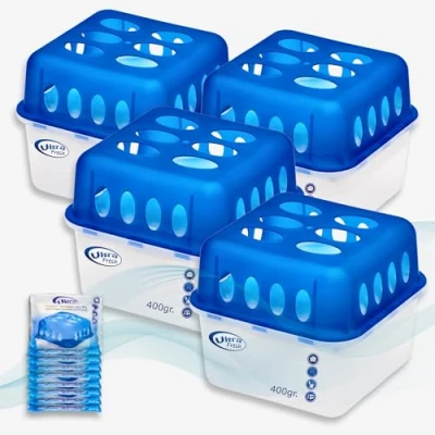 Afbeelding van Smart Planet luchtontvochtigers, set van 4 incl. 8 x 400 g granulaat navulverpakking, duurzaam, vochtstopper, auto, luchtontvochtiger zonder stroom