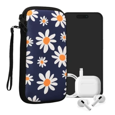 Afbeelding van kwmobile hoesje voor smartphones XXL 7&quot; hoes van Neopreen Madeliefjes design blauw / wit geel binnenmaat 17,7 x 8,5 cm