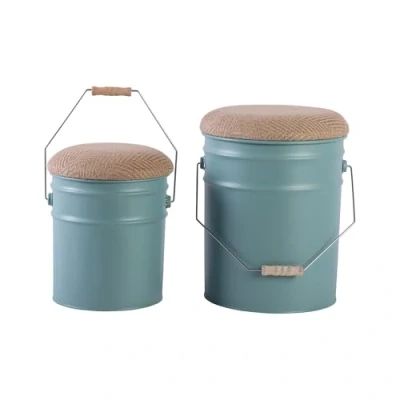 Afbeelding van Leitmotiv Kruk Buckets Set Van 2 Emmer Met Deksel Vergrijsd Jade Groen Ø26x31cm Ø31x39,5cm Nice thingZ