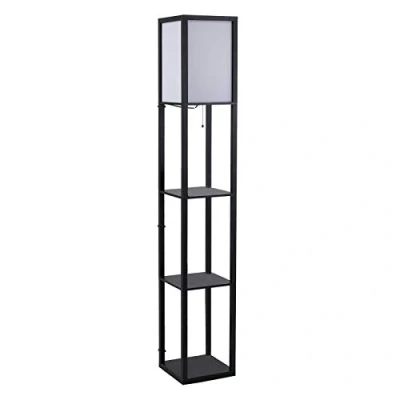 Afbeelding van HOMCOM vloerlamp met planken binnenverlichting staande lamp E27 tot 40 W voor woon /slaapkamer hout zwart 26 x 160 cm