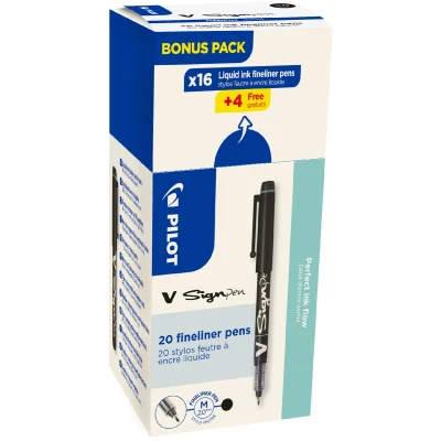 Afbeelding van Pilot fineliner V Sign Pen, doos van 16 + 4 stuks, zwart
