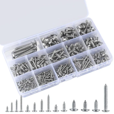 Afbeelding van Platte kopschroeven, ronde 255 stuks, kruiskopschroeven, houtschroeven, zelftappende schroeven, M3, M4, M5, M6, kruiskop, lenskopschroeven, zelfborende zilver