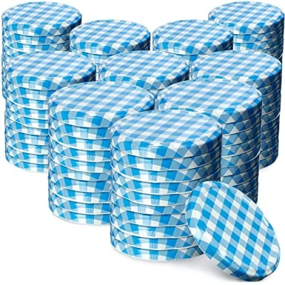 Afbeelding van KADAX Schroefdeksel met diameter van 82 mm, metalen twist off deksel, reservedeksel voor inmaakpotten en weckpotten, deksel 6 inkepingen (100 stuks, blauw geruit)
