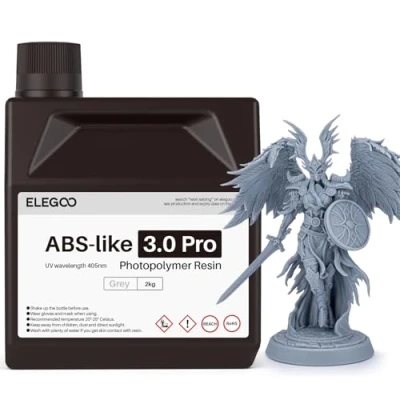 Afbeelding van ELEGOO 405nm ABS Like Resin 3.0 Pro, uv hardende 3D hars met hoge precisie, niet broos, giftig voor LCD/DLP printer, fotopolymeerhars, grijs, 2000 g