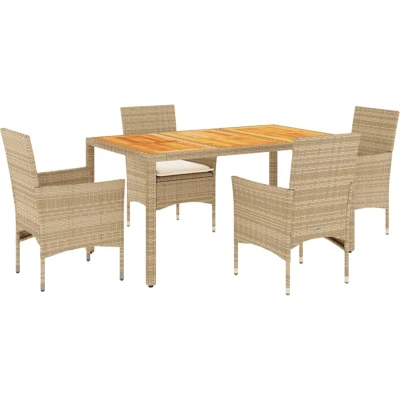 Afbeelding van vidaXL 5 delige Tuinset met kussens poly rattan en acaciahout beige