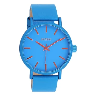 Afbeelding van Oozoo Dameshorloge met Leren band Color Line 42 mm diameter, Timepieces C11175 damesarmband, blauw/oranje, Riemen.