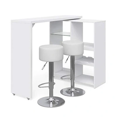 Afbeelding van Vicco Bartafel set &quot;Vega&quot;, Wit, 138 x 39 cm met 2 barkrukken