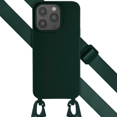 Afbeelding van Apple iPhone 15 Pro Hoesje Siliconen en TPU (zacht) Selencia Softcase/Koordhoesje/Backcover Donkergroen Telefoonhoesje