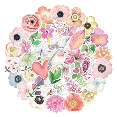 Afbeelding van MARSFORCE Bloemenstickers, bloemen, waterdichte vinylstickers voor laptop, waterflessen, skateboard, bagage, fiets, gitaar, PS4, koffer, dagboek, scrapbook, mobiele telefoon, pad, 50 stuks