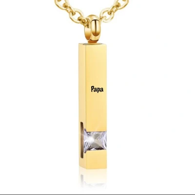 Afbeelding van Luxe Ashanger Met Ketting En Gravering Papa Assieraad Goud Witte Steen As Gedenksieraad Urn Incl. vuller