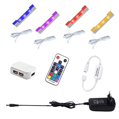 Afbeelding van AIBOO led glazen vloerverlichting, set van 4, clips, RGB kleurverandering, vitrineverlichting, kastverlichting met afstandsbediening