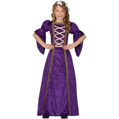 Afbeelding van Fiesta Guirca Jonkvrouw/middeleeuwse prinses verkleed set paars luxe prinsessenjurk voor kinderen 140/152