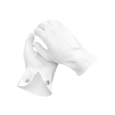 Afbeelding van THE MASONIC COLLECTION Effen witte katoenen handschoenen voor heren zeer zacht en lichtgewicht met wasbaar herbruikbaar materiaal Popper Snap Fastening Een vrijmetselaars geschenkaccessoire