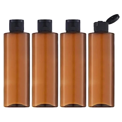 Afbeelding van Toureal 250 ml reisflessenset met flip cap (4 stuks), lege dispenser, plastic flessenset, vulflessen voor cosmetica trechter (bruin)