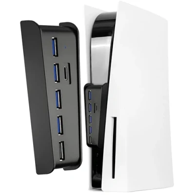 Afbeelding van 5 poorts PS5 USB hub voor PS5, Joso 3.1 High Speed uitbreidingsladeradapter met 4 + 1 oplaadpoort Type C poort Converter Splitter Digital Edition en Disc versie