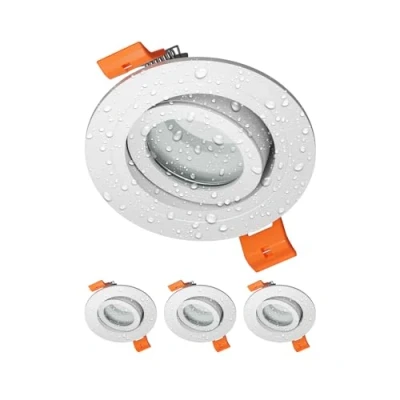 Afbeelding van ledscom.de 4 stuks badkamer plafond inbouwframe ERID, vochtbestendig, badkamer, IP44, rond, draaibaar, wit mat