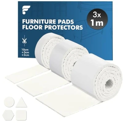 Afbeelding van shinfly Viltdoppen voor meubels, 4 mm, meubelpoten, zelfklevend vilt (100 x 10 cm + 100 5 2 cm), antislip, stoelpootbescherming, wit