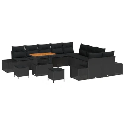 Afbeelding van vidaXL 13 delige Tuin Sofa Set met Kussens Zwart Poly Rattan Acacia