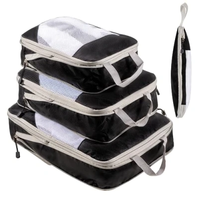 Afbeelding van kofferorganizer, Packing Cubes Compressiekoffer, organizerset, waterdichte paktassen voor koffer, reisbenodigdheden, uitbreidbaar, reispack, organizer handbagage, zwart, 3 stuks