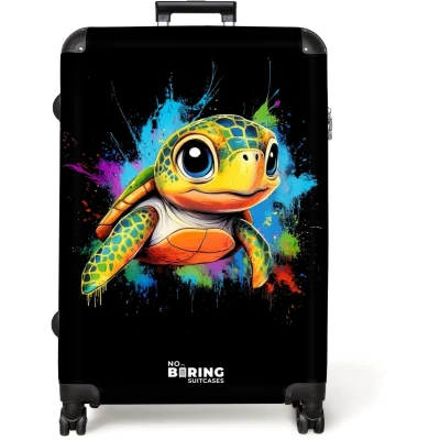 Afbeelding van NoBoringSuitcases.com® Koffer groot Reiskoffer lichtgewicht Schildpad met kleurrijke graffiti Rolkoffer 4 wielen Grote trolley XL 98 liter bagage