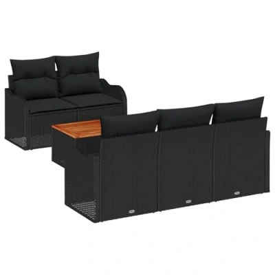 Afbeelding van vidaXL 6 delige Tuin Sofa Set met Kussens Zwart Poly Rattan Acaciahout
