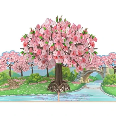 Afbeelding van MOKIO® Pop Up Kaart Japanse Kersenbloesem 3D wenskaart voor een verjaardag, Sakura boom bloemenkaart