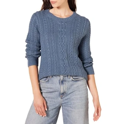 Afbeelding van Amazon Essentials Dames Fisherman Cable Lange Mouw Crewneck Sweater (Verkrijgbaar in Grote Maat), Blauw Heather, 6X