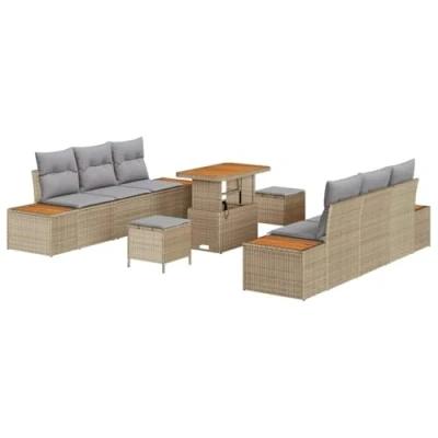 Afbeelding van vidaXL 9 delige Tuin Sofa Set met Kussens Beige Poly Rattan Acacia