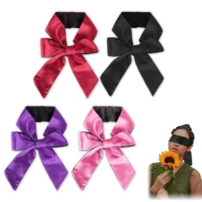Afbeelding van 4 Stuks Satijnen Oogmasker, Zijden Slaapmasker, Verstelbare Blinddoeken Blinddoek Zachte Oogbedekking oogmasker Reis voor Volwassenen Vrouwen Mannen
