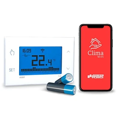 Afbeelding van VEMER VE788600 TUO WiFi batterij thermostaat met slimme chronothermostaat smartphone iOS en Android app, compatibel Google Home Italiaans, wit