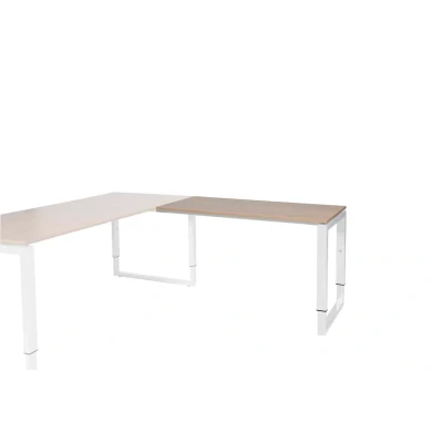 Afbeelding van Domino Plus aanbouwtafel, hoogte instelbaar (62 85cm) met 120x60cm &#039;zwevend&#039; havana/ kersen licht 25mm blad en wit (RAL9010) O poot frame