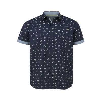 Afbeelding van Charles Colby +FIT Collectie regular fit overhemd DUKE NEHEMIA Plus Size met all over print donkerblauw