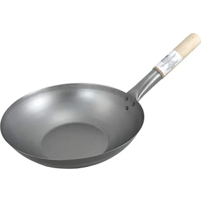 Afbeelding van JADE TEMPLE Wok van koolstofstaal, met vlakke bodem en 30 cm diameter, ronde houten handgreep