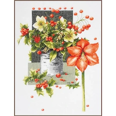Afbeelding van Borduurpakket Holly Jolly Amaryllis aida Marjolein Bastin (Lanarte)