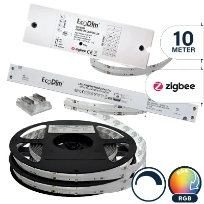 Afbeelding van Led strip 10 meter RGB Zigbee COB 24V Complete set Afknipbaar met 3M plakstrip Geschikt voor Philips Hue