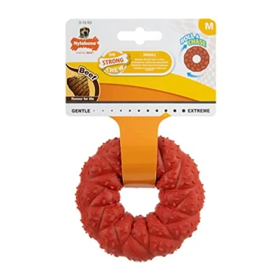 Afbeelding van Nylabone Sterke natuurlijke rubberen hond kauwen speelgoed, bouncy, rundvlees smaak, medium, voor honden 0 16kg
