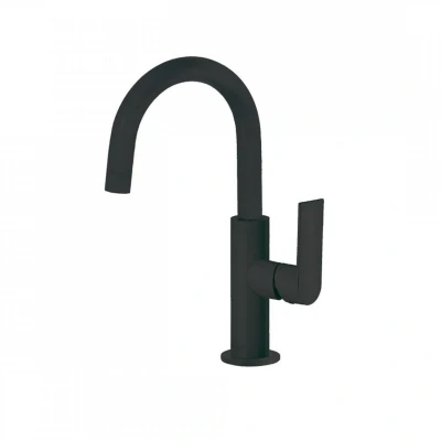 Afbeelding van Wastafelmengkraan Tres Loft Colors 1 Hendel Uitloop Gebogen 17 cm Rond Mat Zwart