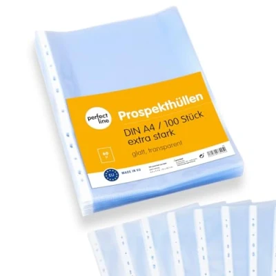 Afbeelding van perfect line 100 insteekhoezen DIN A4, transparante films, Kristalheldere, gladde, extra sterke, stabiele premium heldere zuurvrij