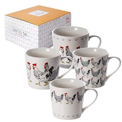 Afbeelding van SPOTTED DOG GIFT COMPANY Kip Koffiemokken Set van 4, Schattige Keramische Mokken Koffiekopjes Theekopjes, Cadeau voor Kippenliefhebbers, 380ml / 13oz
