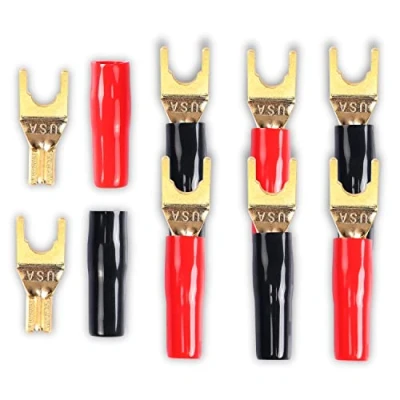 Afbeelding van Y Plug Spade Connector voor luidsprekerdraad, MEIRIYFA 8 stuks 45 graden vergulde U vork (rood en zwart)