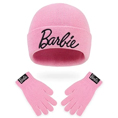 Afbeelding van Barbie Meisjesmuts en handschoenen set, originele accessoires, meisjescadeaus voor de winter, roze, One Size